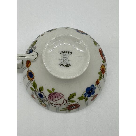 Limoges France WM Guerin Coffee Cup w/ Saucer Floral Pattern - Picture 3 of 5